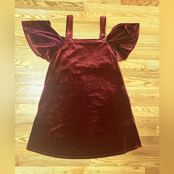 Velour burgundy holiday dress off shoulder - Picture 1 of 2